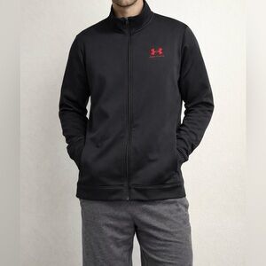 Under Armour Men’s XL Black Full Zip Jacket Red Logo Athletic Track EUC